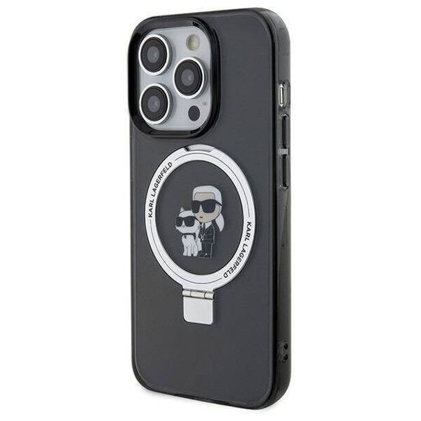 Original Case APPLE IPHONE 15 PRO Karl Lagerfeld Hardcase Ring Stand Karl&Choupettte MagSafe (Klhmp15lhmrskck) black 3666339169138