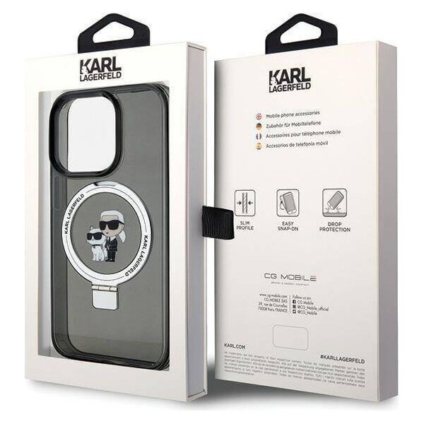 Original Case APPLE IPHONE 15 PRO Karl Lagerfeld Hardcase Ring Stand Karl&Choupettte MagSafe (Klhmp15lhmrskck) black 3666339169138