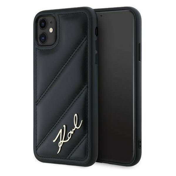 Original Case IPHONE 11 / XR Karl Lagerfeld Diagonal Quilted Script (KLHCP13LPQDSMGK) black 3666339252120