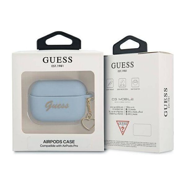 Original Case APPLE AIRPODS PRO Guess Silicone Charm Heart Collection (GUAPLSCHSB) blue 3666339039042