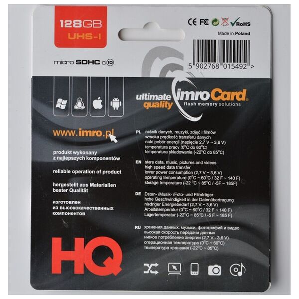 Imro memory card 128GB microSDHC cl. 10 UHS-I + adapter 5902768015492