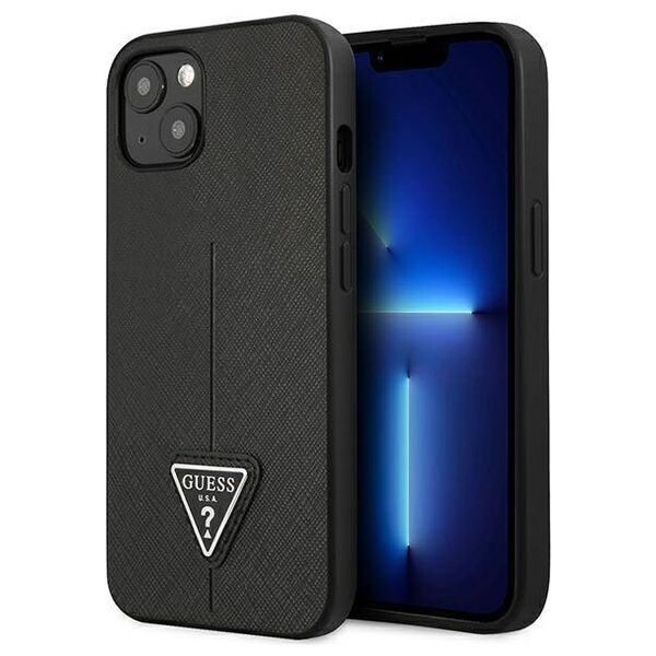 Original Case IPHONE 14 PLUS Guess Hardcase Saffianotriangle Logo (GUHCP14MPSATLK) black 3666339065379