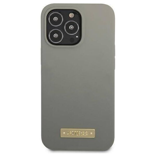 Original Case IPHONE 13 PRO Guess Hard Case Silicone Logo Plate MagSafe (GUHMP13LSPLG) gray 3666339056919