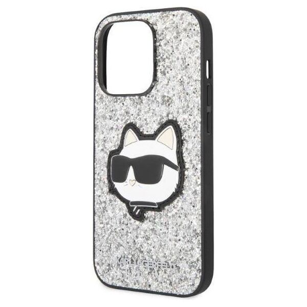 Original Case IPHONE 14 PRO Karl Lagerfeld Hardcase Glitter Choupette Patch (KLHCP14LG2CPS) silver 3666339099459