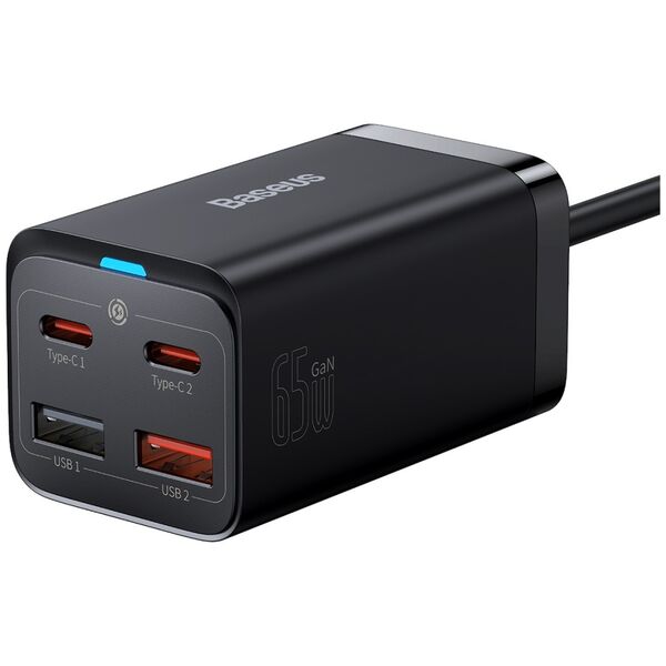 Baseus wall charger GaN3 Pro PD 65W 2x USB-C 2x USB black + USB-C - USB-C cable 6932172600334