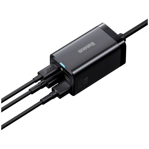Baseus wall charger GaN3 Pro PD 65W 2x USB-C 2x USB black + USB-C - USB-C cable 6932172600334