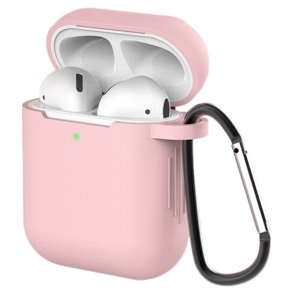 Case for AirPods 2 / AirPods 1 silicone soft case for headphones + keychain carabiner pendant pink (case D)