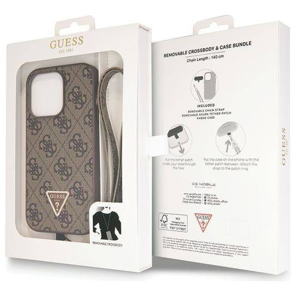 Original Case IPHONE 14 PRO Guess Hardcase Crossbody 4G Metal Logo (GUHCP14LP4TDSCPW) brown 3666339146924