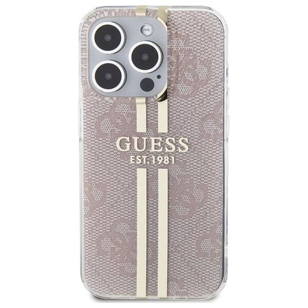 Original Case APPLE IPHONE 15 PRO Guess Hardcase IML 4G Gold Stripe (GUHCP15LH4PSEGP) pink 3666339223120