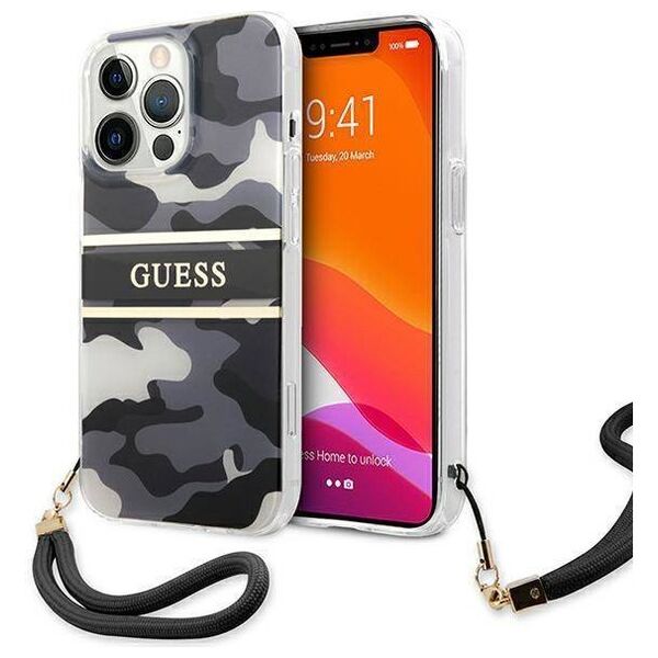 Original Case IPHONE 13 PRO Guess Hardcase Camo Strap Collection (GUHCP13LKCABBK) black 3666339023133