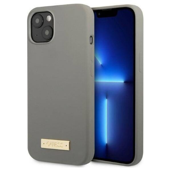 Original Case IPHONE 13 Guess Hard Case Silicone Logo Plate MagSafe (GUHMP13MSPLG) gray 3666339056902