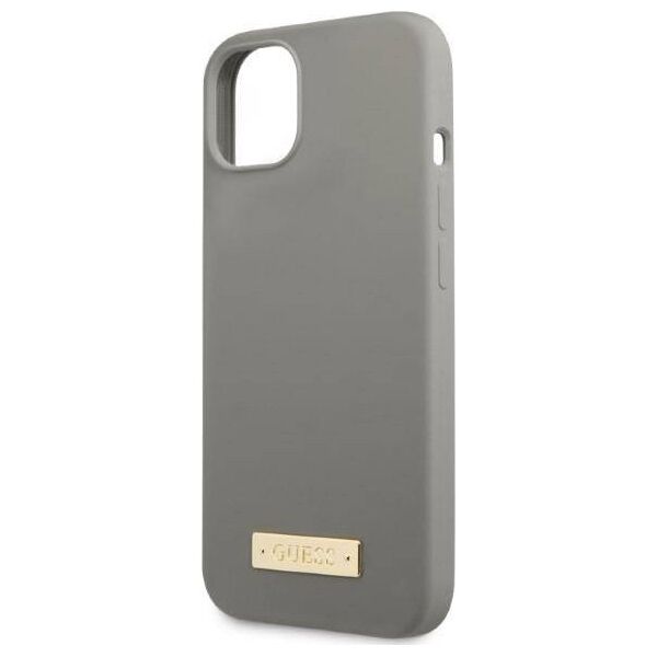 Original Case IPHONE 13 Guess Hard Case Silicone Logo Plate MagSafe (GUHMP13MSPLG) gray 3666339056902