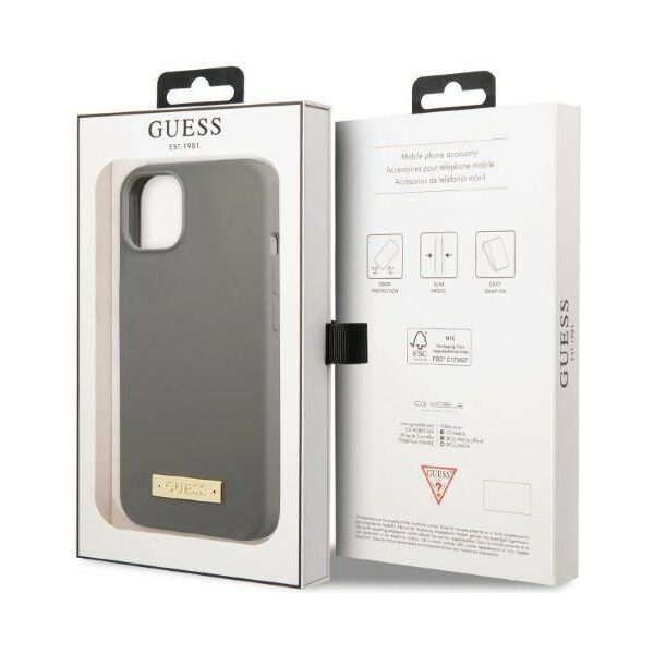 Original Case IPHONE 13 Guess Hard Case Silicone Logo Plate MagSafe (GUHMP13MSPLG) gray 3666339056902