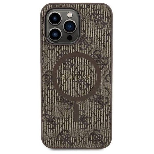 Original Case APPLE IPHONE 15 PRO Guess Hardcase 4G Collection Leather Metal Logo MagSafe (GUHMP15LG4GFRW) brown 3666339226480