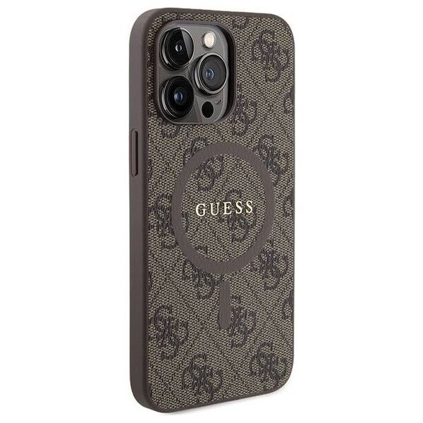 Original Case APPLE IPHONE 15 PRO Guess Hardcase 4G Collection Leather Metal Logo MagSafe (GUHMP15LG4GFRW) brown 3666339226480