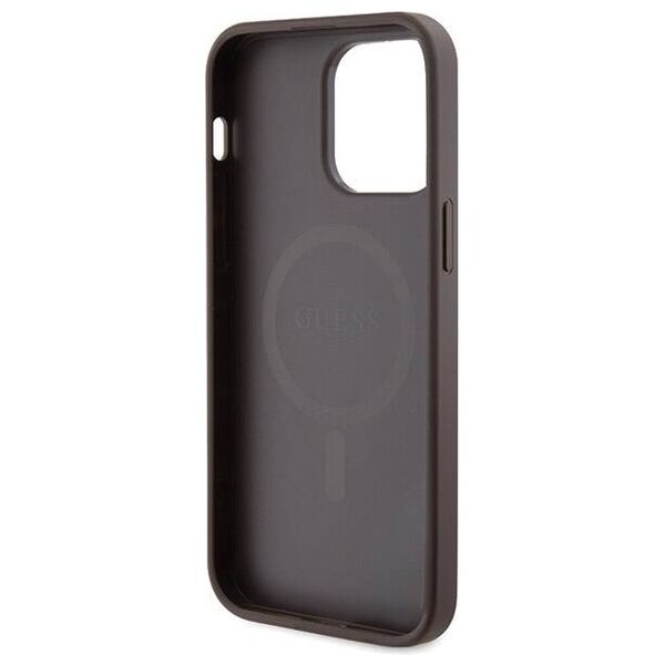 Original Case APPLE IPHONE 15 PRO Guess Hardcase 4G Collection Leather Metal Logo MagSafe (GUHMP15LG4GFRW) brown 3666339226480