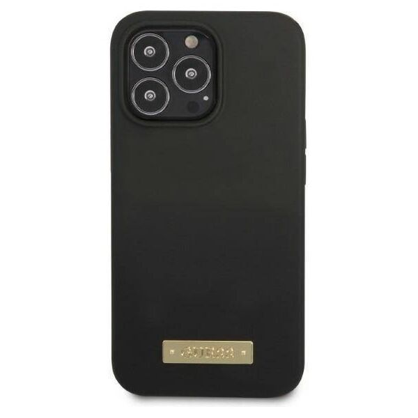 Original Case IPHONE 13 PRO MAX Guess Hard Case Silicone Logo Plate MagSafe (GUHMP13XSPLK) black 3666339056841