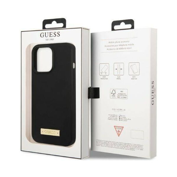 Original Case IPHONE 13 PRO MAX Guess Hard Case Silicone Logo Plate MagSafe (GUHMP13XSPLK) black 3666339056841
