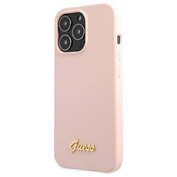 Original Case IPHONE 13 PRO MAX Guess Hardcase Silicone Script Gold Logo Magsafe (GUHMP13XLSLMGLP) light pink 3666339037154