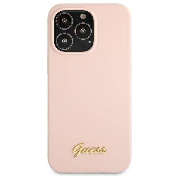 Original Case IPHONE 13 PRO MAX Guess Hardcase Silicone Script Gold Logo Magsafe (GUHMP13XLSLMGLP) light pink 3666339037154