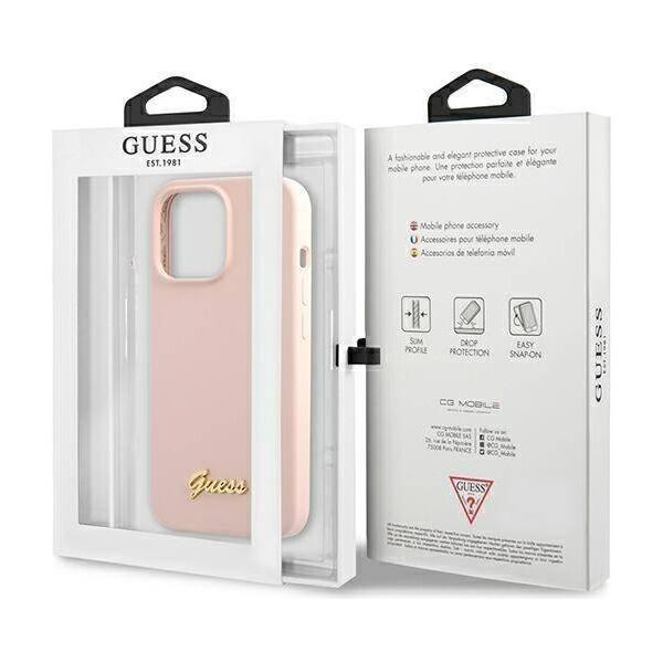 Original Case IPHONE 13 PRO MAX Guess Hardcase Silicone Script Gold Logo Magsafe (GUHMP13XLSLMGLP) light pink 3666339037154