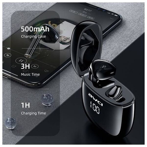 Bluetooth 5.0 TWS Headphones + AWEI Docking Station (T28P) black 6954284011334
