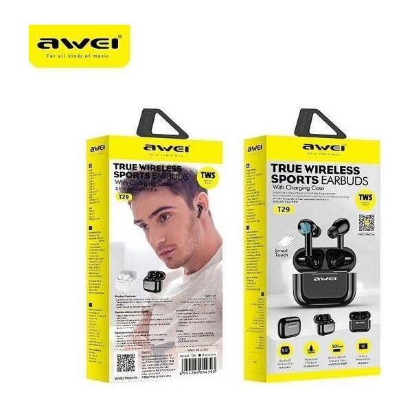 Bluetooth 5.0 TWS Headphones + AWEI Docking Station (T29) black 6954284054393