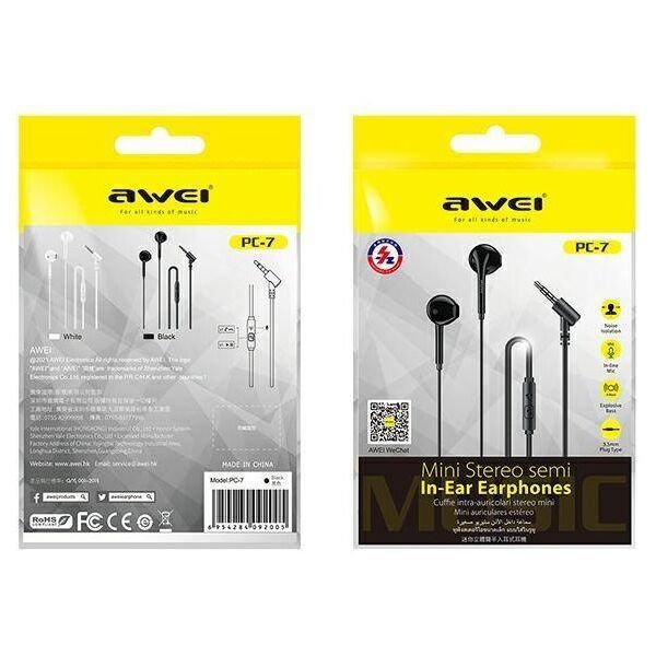 Stereo Headphones 3.5mm Jack AWEI (PC-7) black 6954284092005