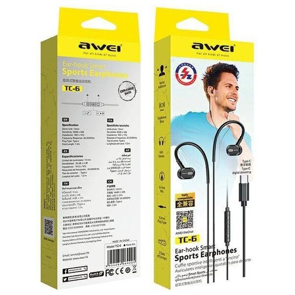 AWEI Stereo USB-C Headphones (TC-6) black 6954284069205