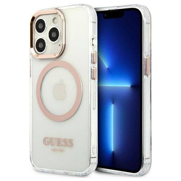 Original Case IPHONE 13 PRO MAX Guess Hard Case Metal Outline Magsafe gold 3666339057169