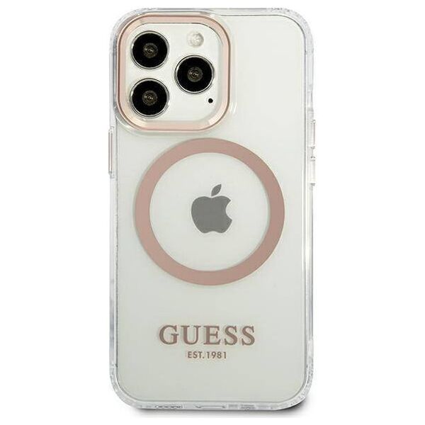 Original Case IPHONE 13 PRO MAX Guess Hard Case Metal Outline Magsafe gold 3666339057169