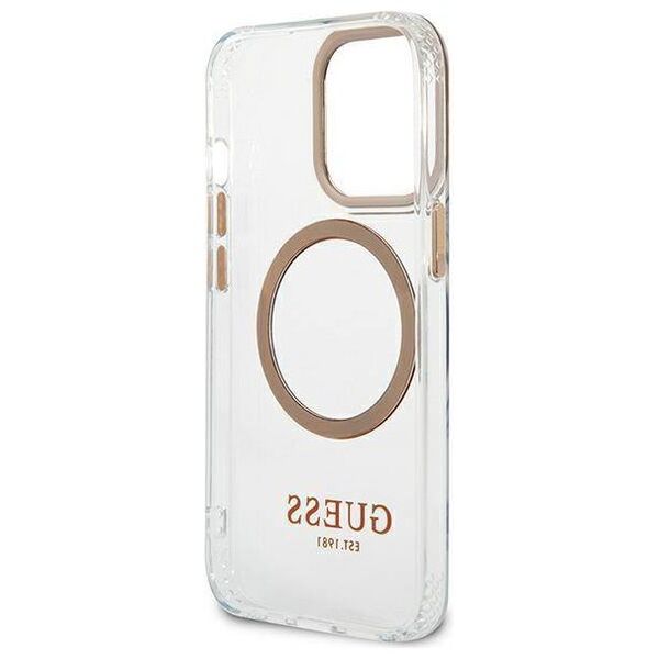 Original Case IPHONE 13 PRO MAX Guess Hard Case Metal Outline Magsafe gold 3666339057169