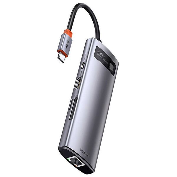Hub 8in1 Baseus Metal Gleam Series, USB-C to 3x USB 3.0 + HDMI + USB-C PD + Ethernet RJ45 + microSD/SD 6953156204652