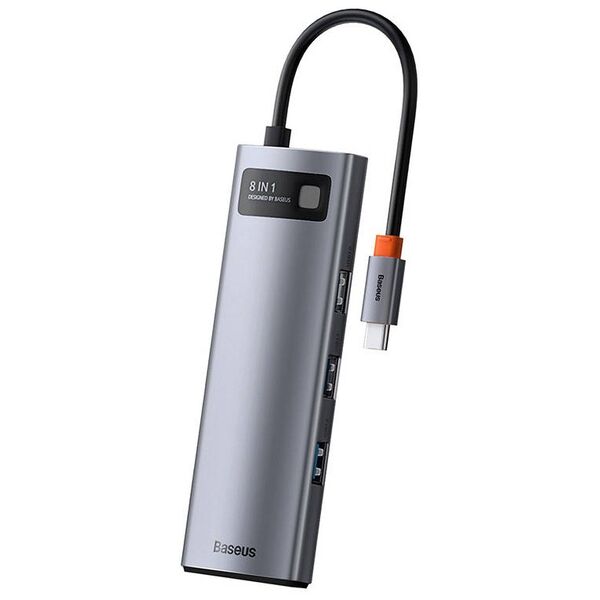 Hub 8in1 Baseus Metal Gleam Series, USB-C to 3x USB 3.0 + HDMI + USB-C PD + Ethernet RJ45 + microSD/SD 6953156204652