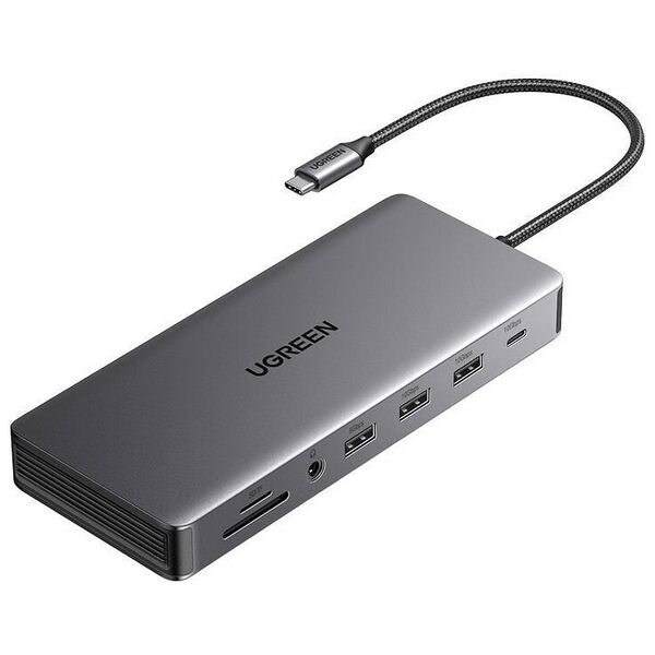 USB-C Hub Ugreen CM681 4x USB, 2x HDMI, DisplayPort, RJ45, SD/TF, AUX, PD 100W (gray) 6941876219780