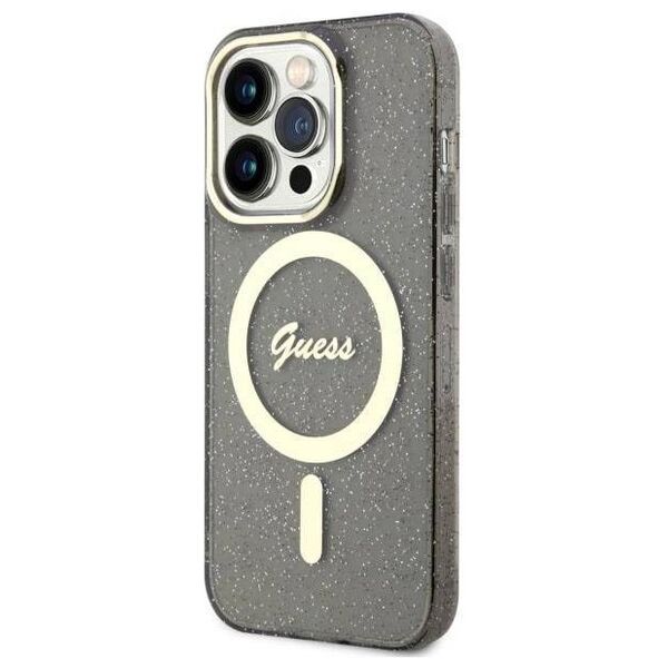 Original Case IPHONE 14 PRO Guess Hardcase Glitter Gold MagSafe (GUHMP14LHCMCGK) black 3666339125585