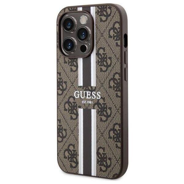 Original Case IPHONE 14 PRO Guess Hardcase 4G Printed Stripe MagSafe (GUHMP14LP4RPSW) brown 3666339119799