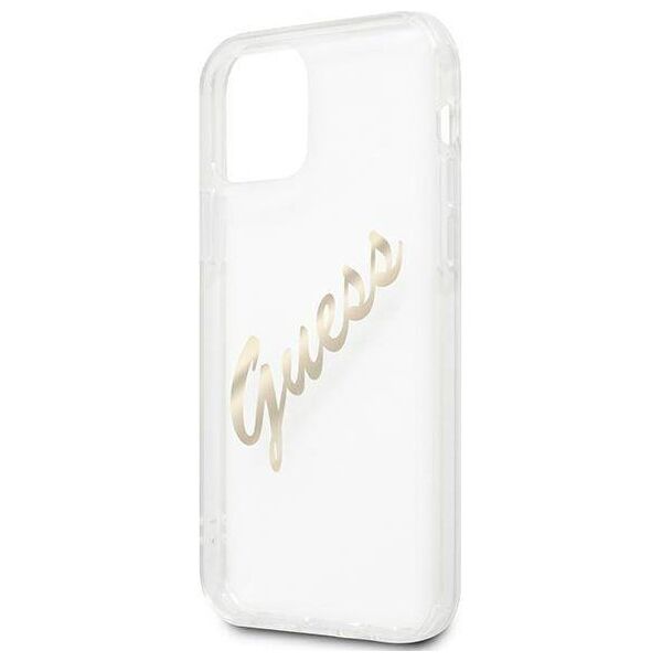 Original Case IPHONE 12 / 12 PRO Guess Hardcase Vintage Script Gold (GUHCP12MKTRSVGO) transparent 3666339004392