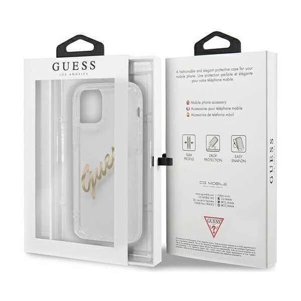 Original Case IPHONE 12 / 12 PRO Guess Hardcase Vintage Script Gold (GUHCP12MKTRSVGO) transparent 3666339004392