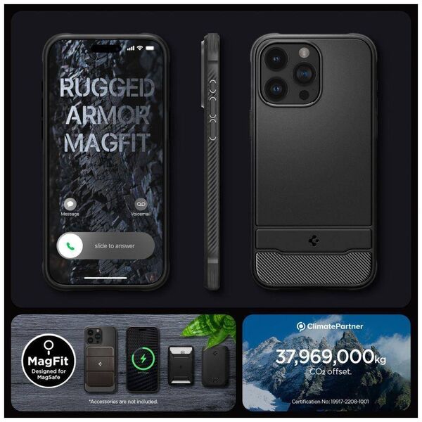 Case APPLE IPHONE 15 PRO Spigen Rugged Armor MagSafe Matte black 8809896750349