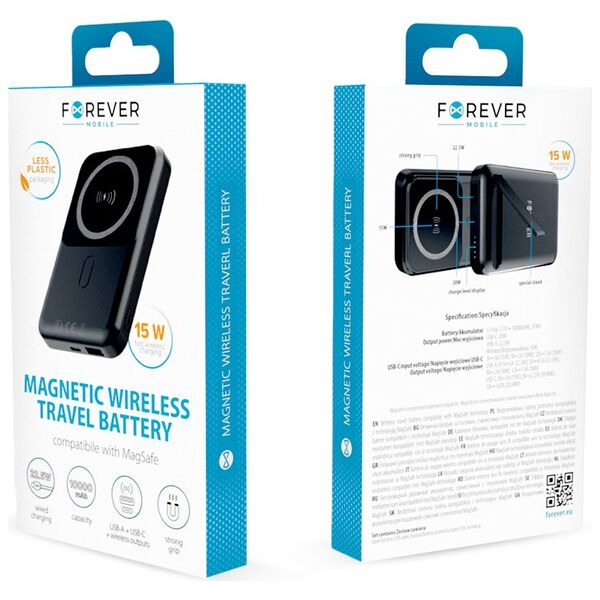 Forever wireless power bank MATB-100 PD QC 22.5W 10000 mAh magnetic black 5900495275165