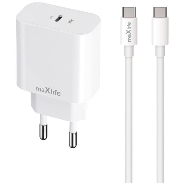 Maxlife MXTC-06-20C PD QC charger 1x USB-C 20W white + USB-C - USB-C cable 20W 5907457738393