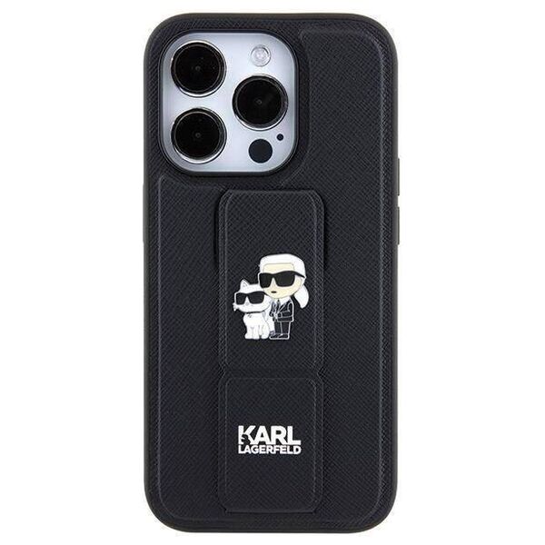 Original Case IPHONE 14 PRO Karl Lagerfeld Hardcase Gripstand Saffiano Karl&Choupette Pins (KLHCP14LGSAKCPK) black 3666339206857