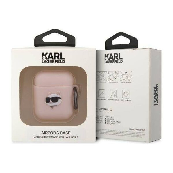 Case APPLE AIRPODS Karl Lagerfeld Silicone Choupette Head 3D light pink 3666339087951