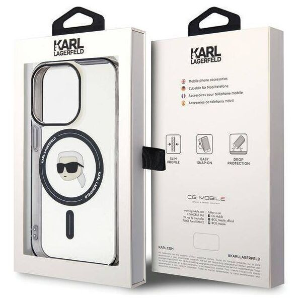 Original Case APPLE IPHONE 15 PRO Karl Lagerfeld Hardcase IML Karl`s Head MagSafe (KLHMP15LHKHNOTK) transparent 3666339161934