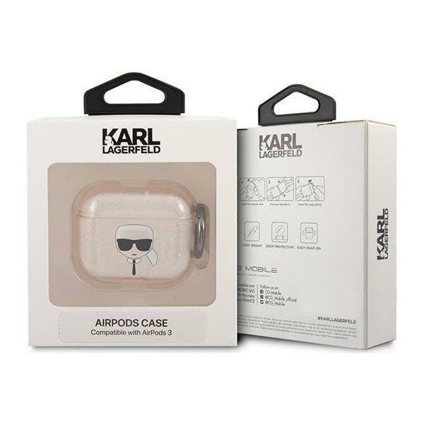 Original Case APPLE AIRPODS 3 Karl Lagerfeld Cover Glitter Karl`s Head (KLA3UKHGD) gold 3666339030360