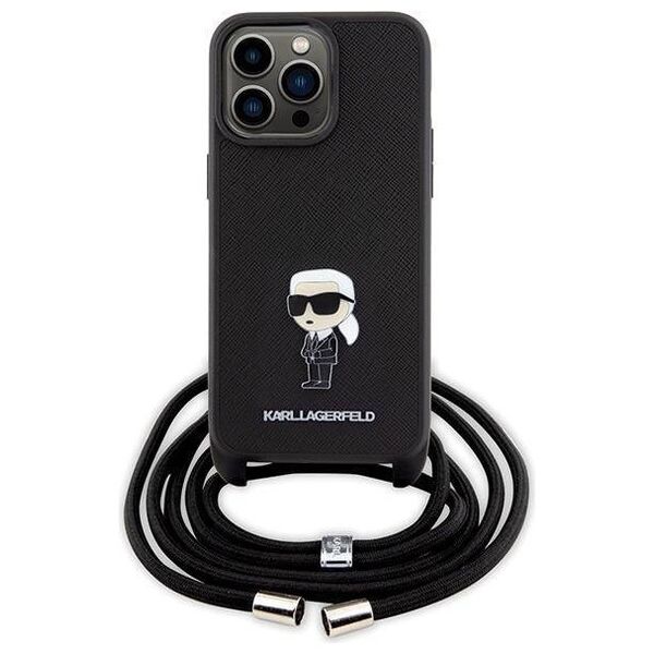 Original Case APPLE IPHONE 15 PRO MAX Karl Lagerfeld Hardcase Crossbody Saffiano Monogram Metal Pin Karl & Choupette (KLHCP15XSASKNPSK) black 3666339165901