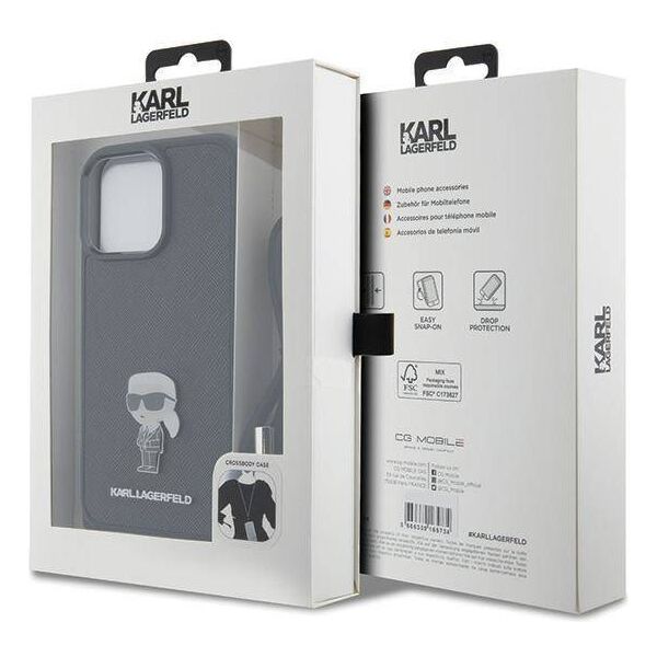 Original Case APPLE IPHONE 15 PRO MAX Karl Lagerfeld Hardcase Crossbody Saffiano Monogram Metal Pin Karl & Choupette (KLHCP15XSASKNPSK) black 3666339165901