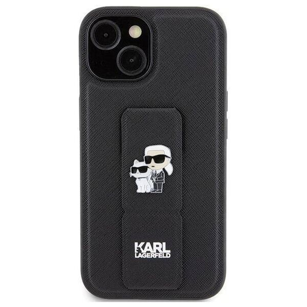 Original Case APPLE IPHONE 15 Karl Lagerfeld Hardcase Gripstand Saffiano Karl&Choupette Pins (KLHCP15SGSAKCPK) black 3666339206871