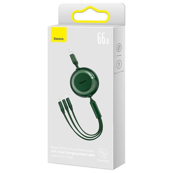 Baseus Bright Mirror 3, USB 3-in-1 cable for micro USB / USB-C / Lightning 66W / 2A 1.1m (Green) 6932172609122